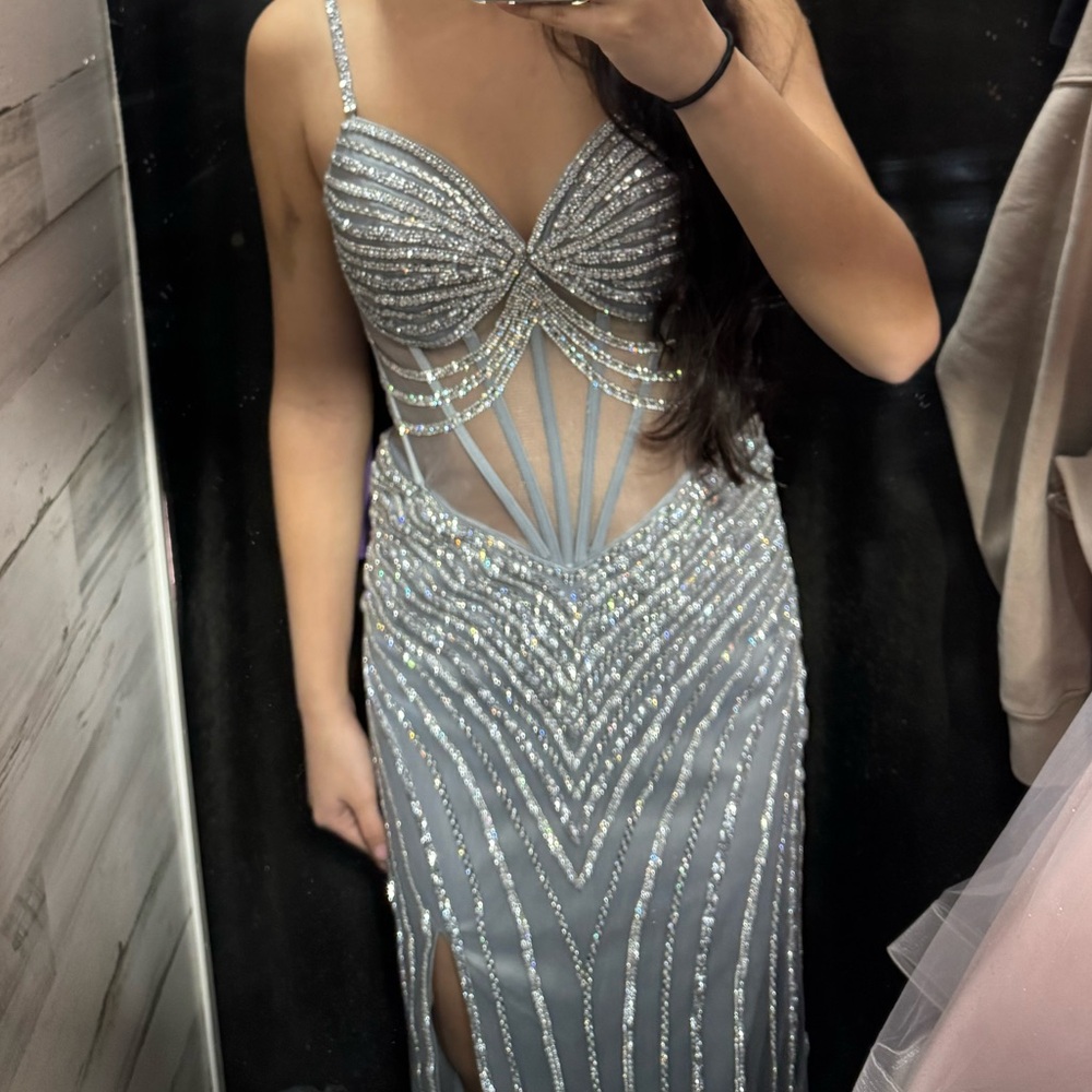 Elegant Silver Evening Gown